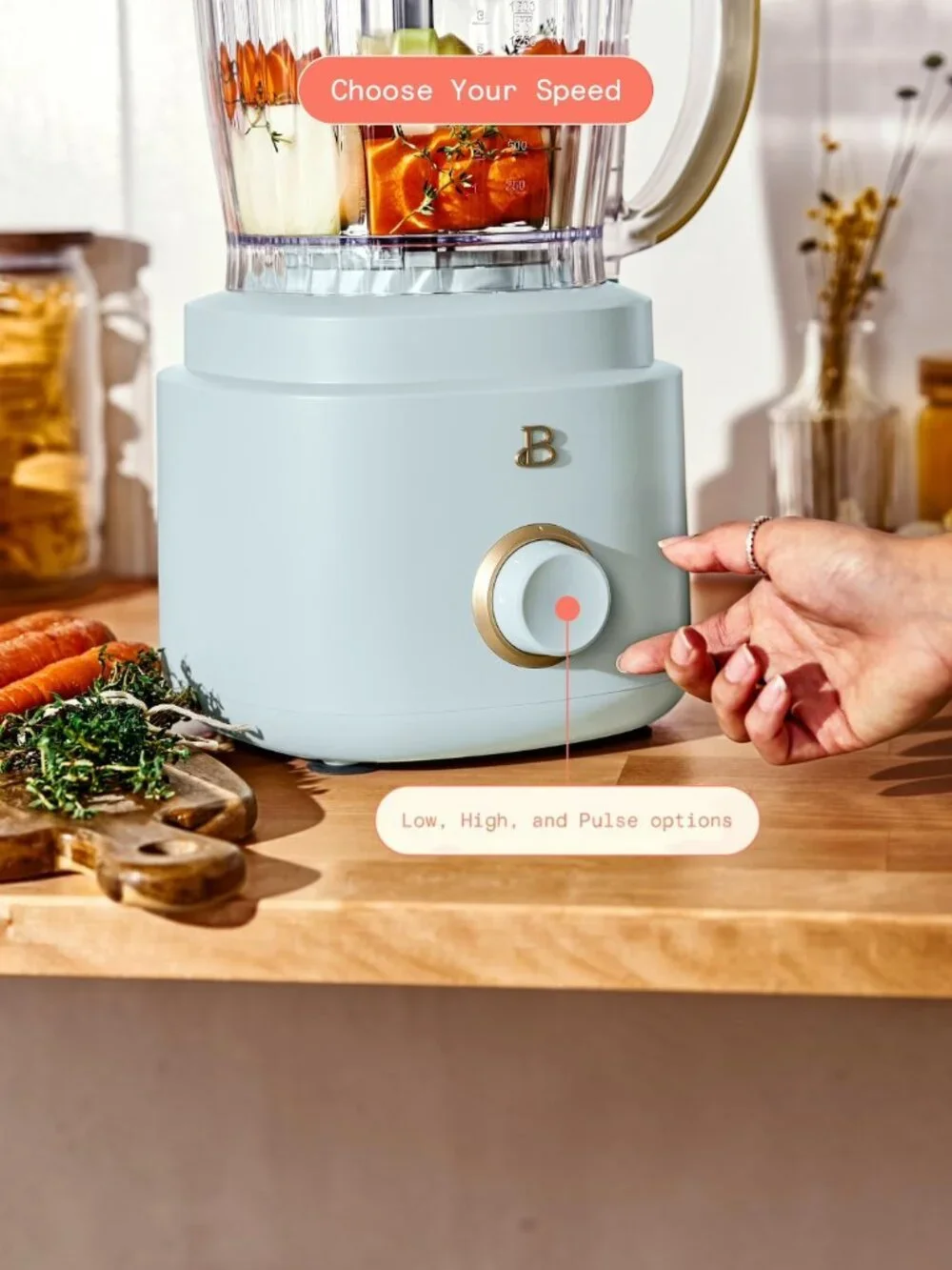 Beautiful 10-Cup Food Processor with Accessories Hydrangea Blue Drew Barrymore